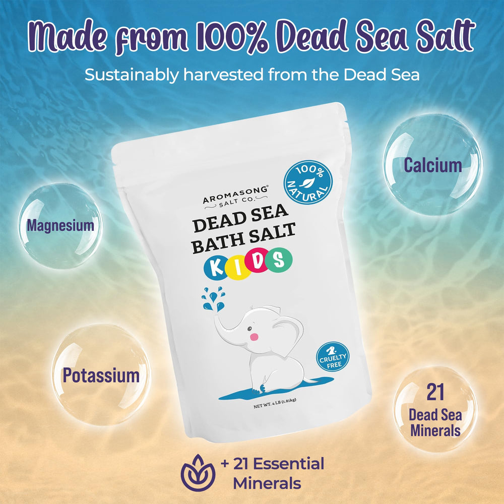 Aromasong Fine-grain Dead Sea Salt provides soothing texture for bath play