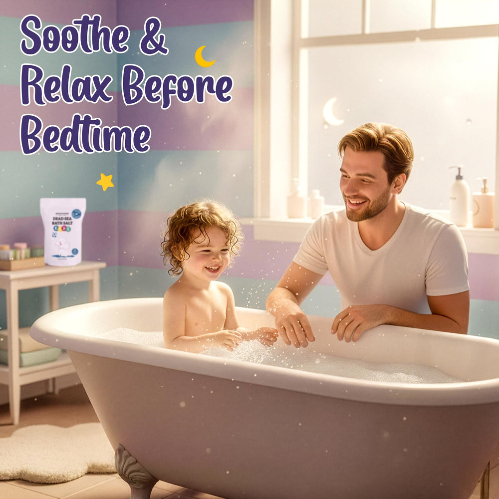 Aromasong Kids Bath Salt Scoop demonstrates easy portioning for gentle baths