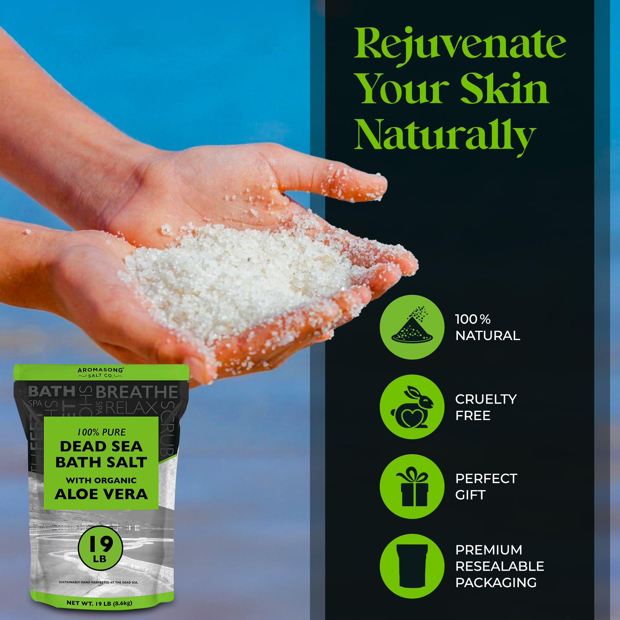 Aromasong sel pur sans parfum, bain relaxant et doux pour la peau.