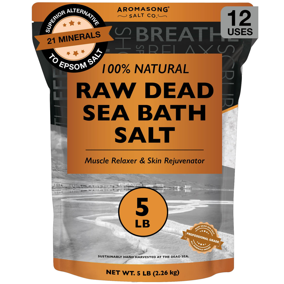 Aromasong sel-bain-mer-morte-pur naturel, douceur et hydratation pour la peau.