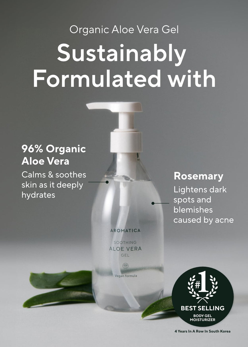 AROMATICA Aloe Vera Gel, relief frais après soleil et hydratation.