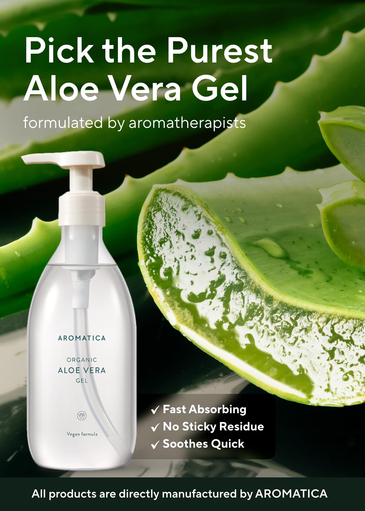 AROMATICA Gel Aloe Vera, texture non-grasse pour visage et cheveux, usage quotidien.