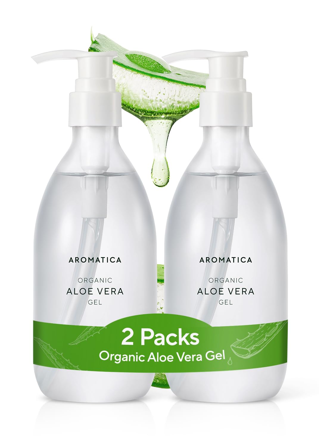 AROMATICA Gel Aloe Vera bio 300 ml, hydratation légère pour visage et cheveux.