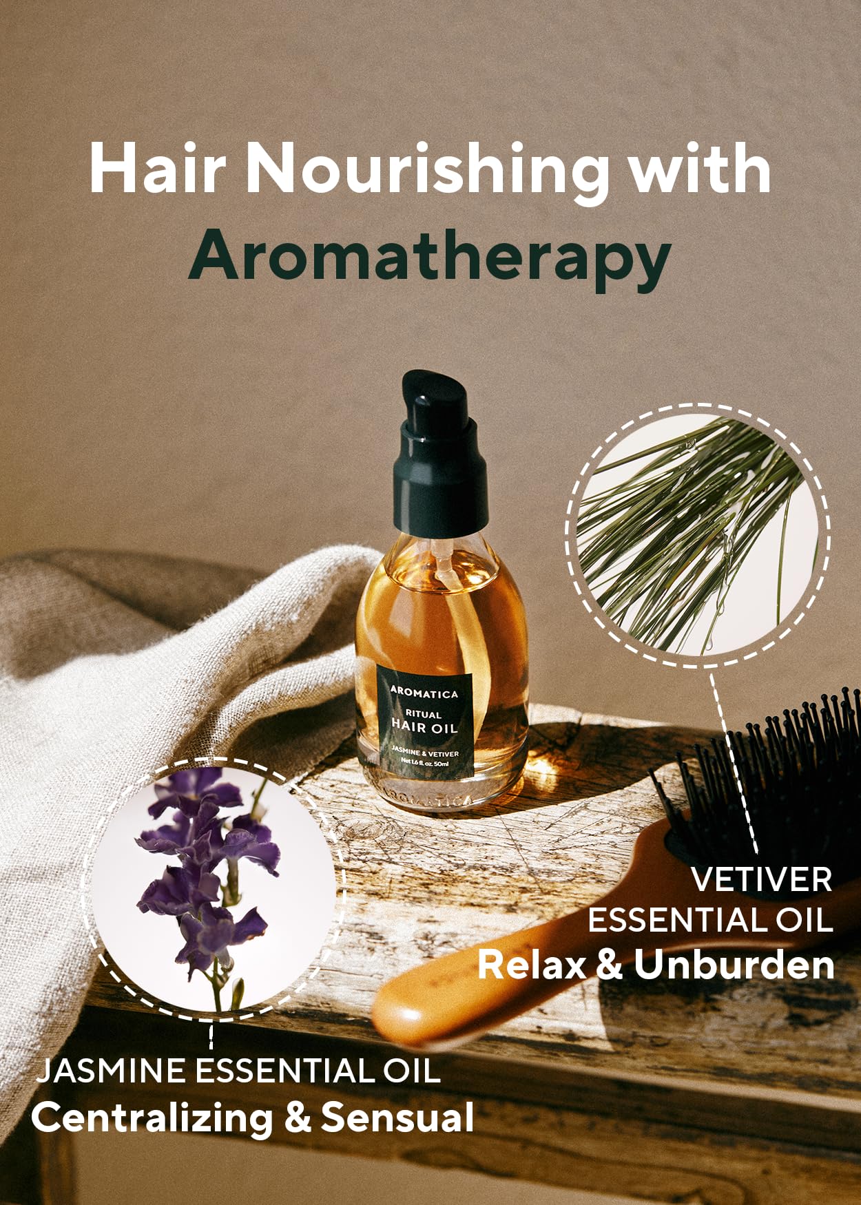 AROMATICA Rituel Jasmin & Vetiver, gouttes d'huile pour application ciblée sur les longueurs
