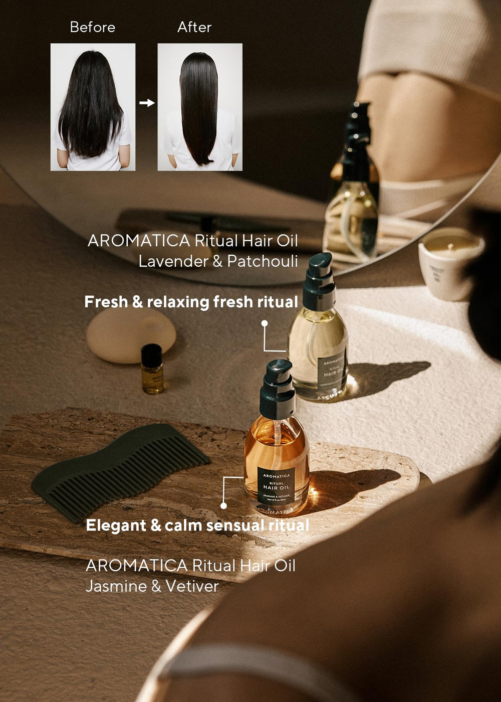 AROMATICA Rituel Lavande & Patchouli – Mode d’emploi simple 1-2 pompes sur longueurs