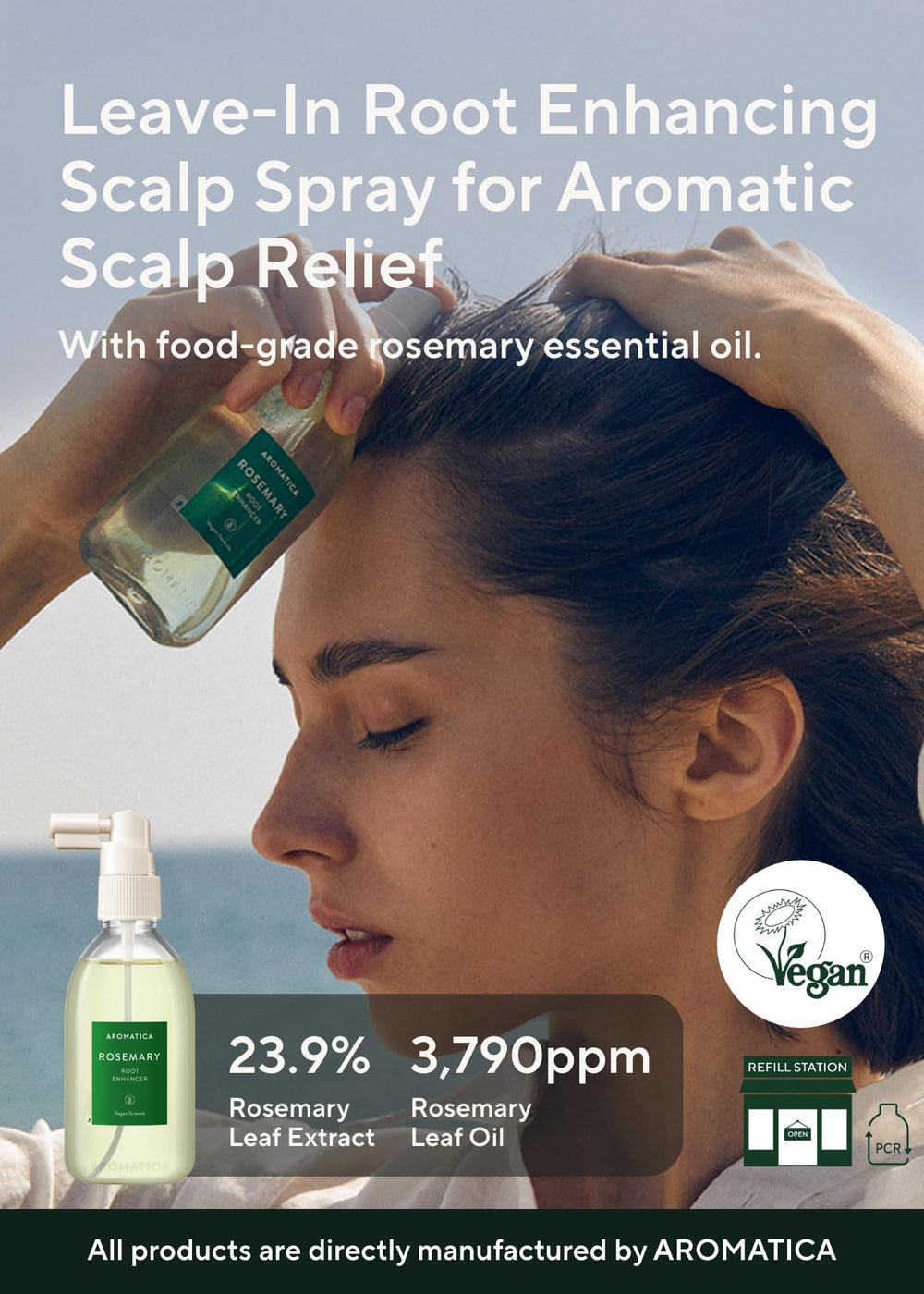 AROMATICA Root Enhancer, massage du cuir chevelu pour une sensation rafraîchissante