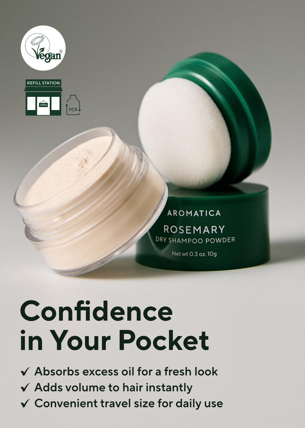 AROMATICA Rosemary Dry Shampoo Powder absorbe l’huile et apporte du volume