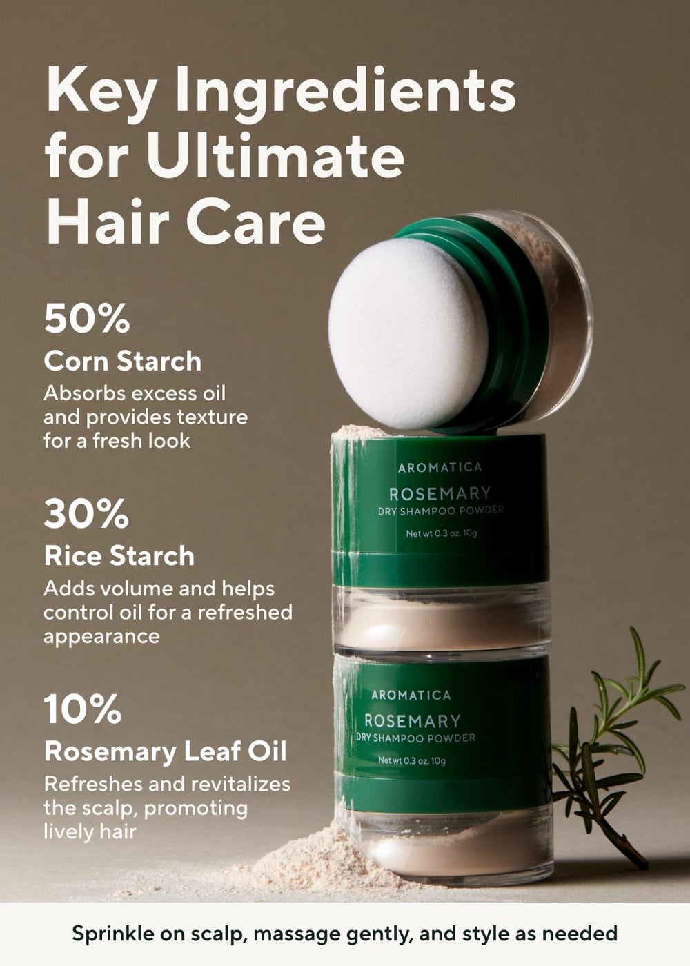 AROMATICA Rosemary Dry Shampoo Powder ingrédients nourrissants pour cheveux en bonne santé