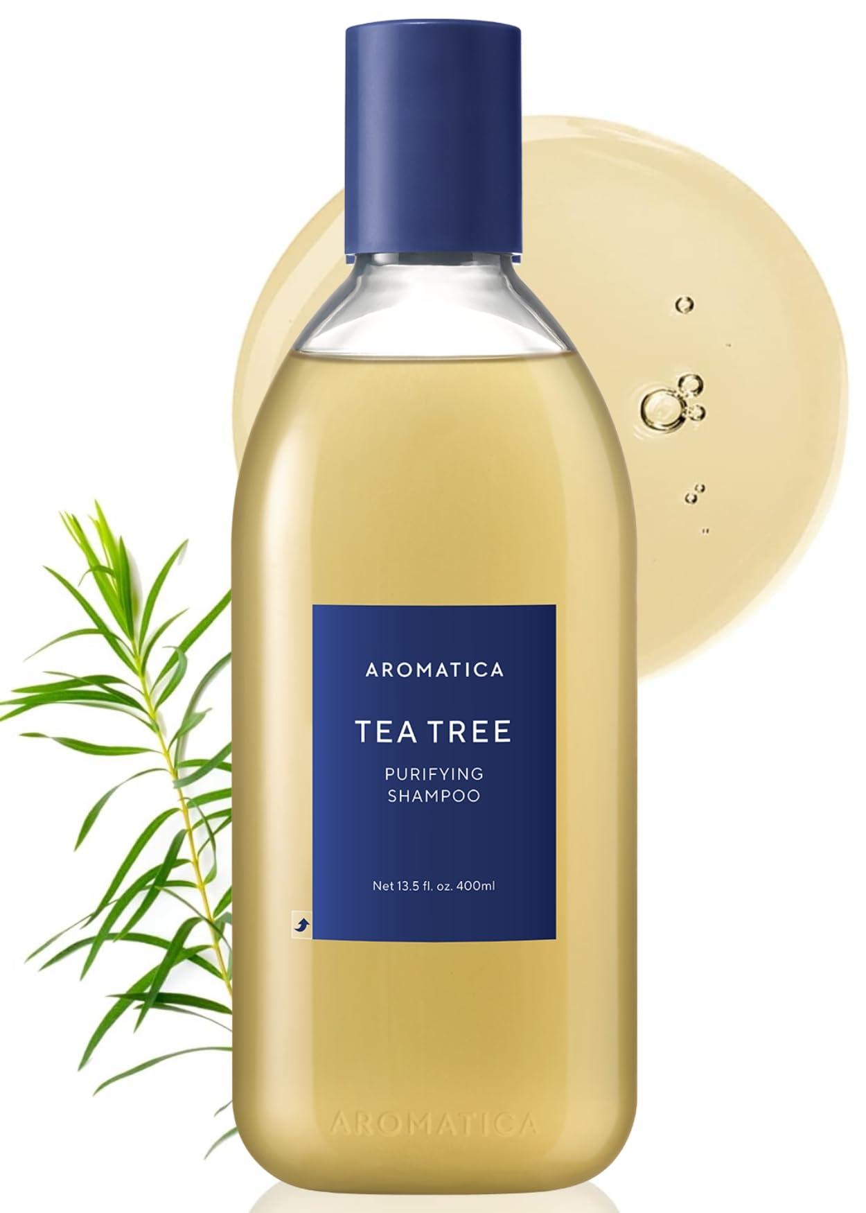 AROMATICA Shampoing arbre à thé en flacon, clarifiant cuir chevelu et cheveux propres.