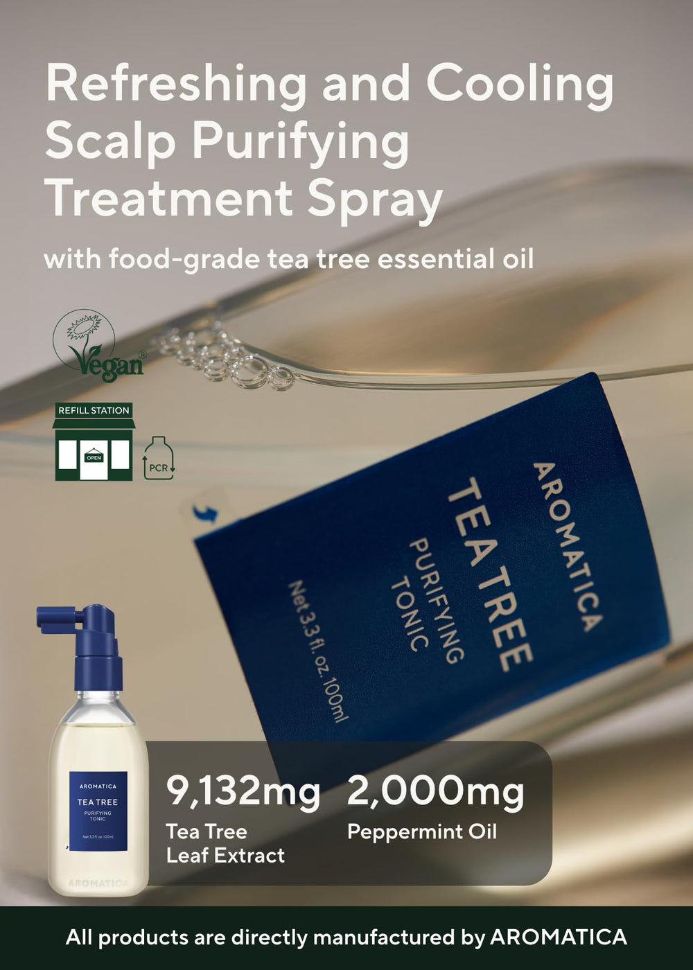 AROMATICA Tea Tree Purifying Tonic, spray-pompe, apaise rapidement le cuir chevelu