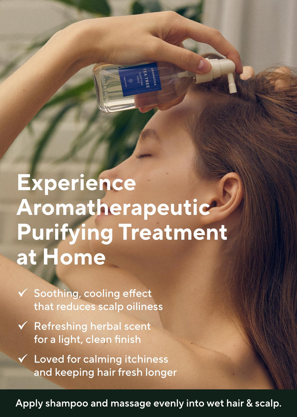 AROMATICA Tea Tree Purifying Tonic, sensation fraîcheur mentholée sur les cheveux