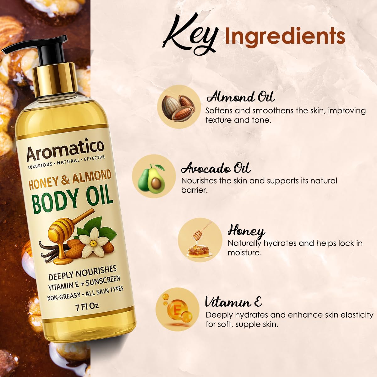 Aromatico Huile Corps Miel Amande – application après bain pour une peau satinée.