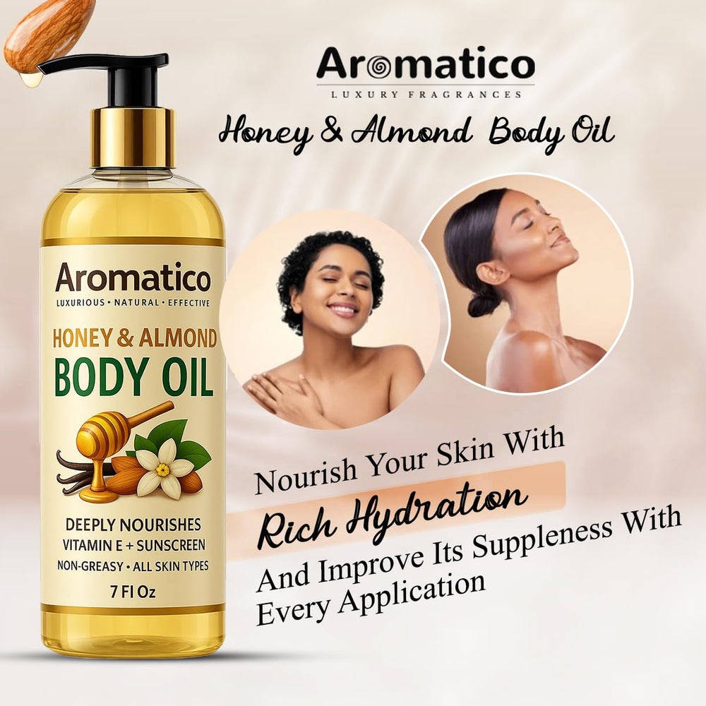 Aromatico Huile Corps Miel Amande – ingrédients miel et amande pour nourrir en profondeur.