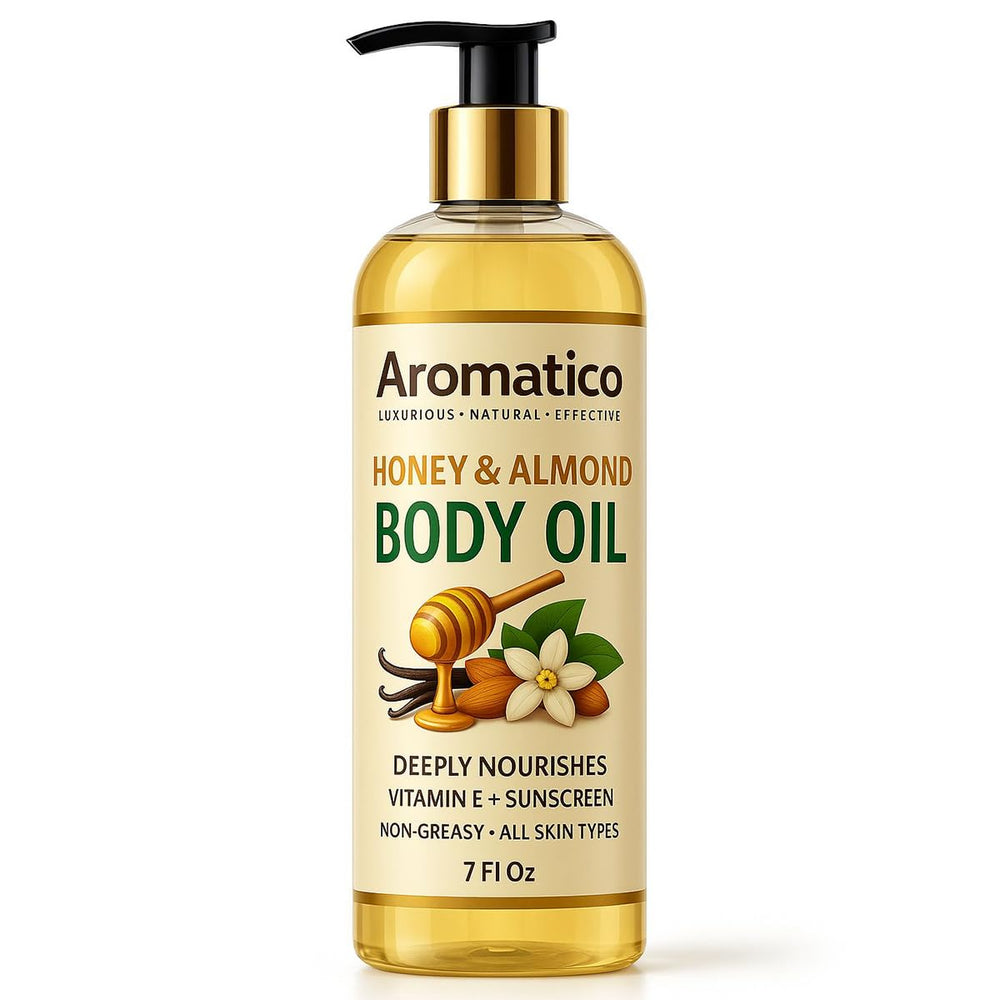Aromatico Huile Corps Miel Amande – versement fluide facilitant l'application.