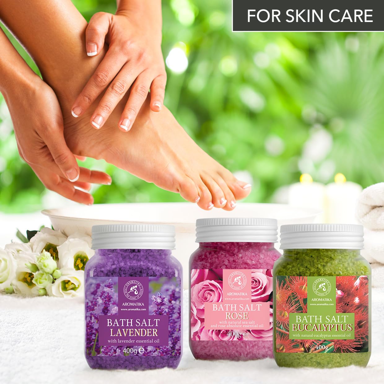 AROMATIKA conditionnement-sels-bain-rose: pratique et prêt à l'emploi.