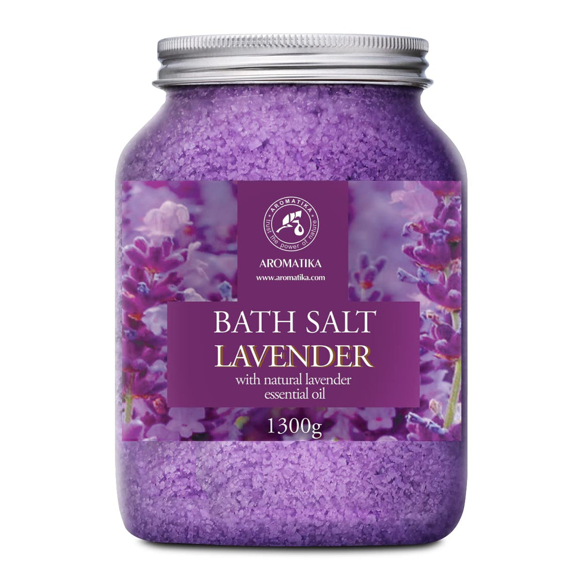 AROMATIKA sel de mer lavande – bouteille 1300 g pour bain apaisant et parfumé.
