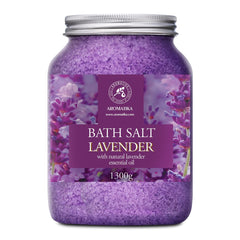 AROMATIKA sel de mer lavande – bouteille 1300 g pour bain apaisant et parfumé.