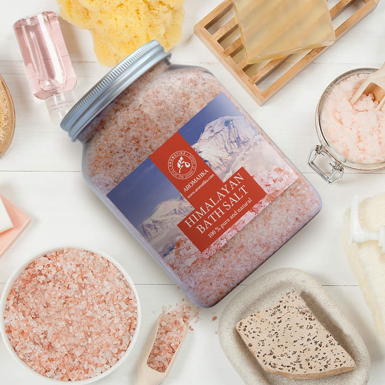AROMATIKA Sel Rose Himalaya: scène spa maison pour détente