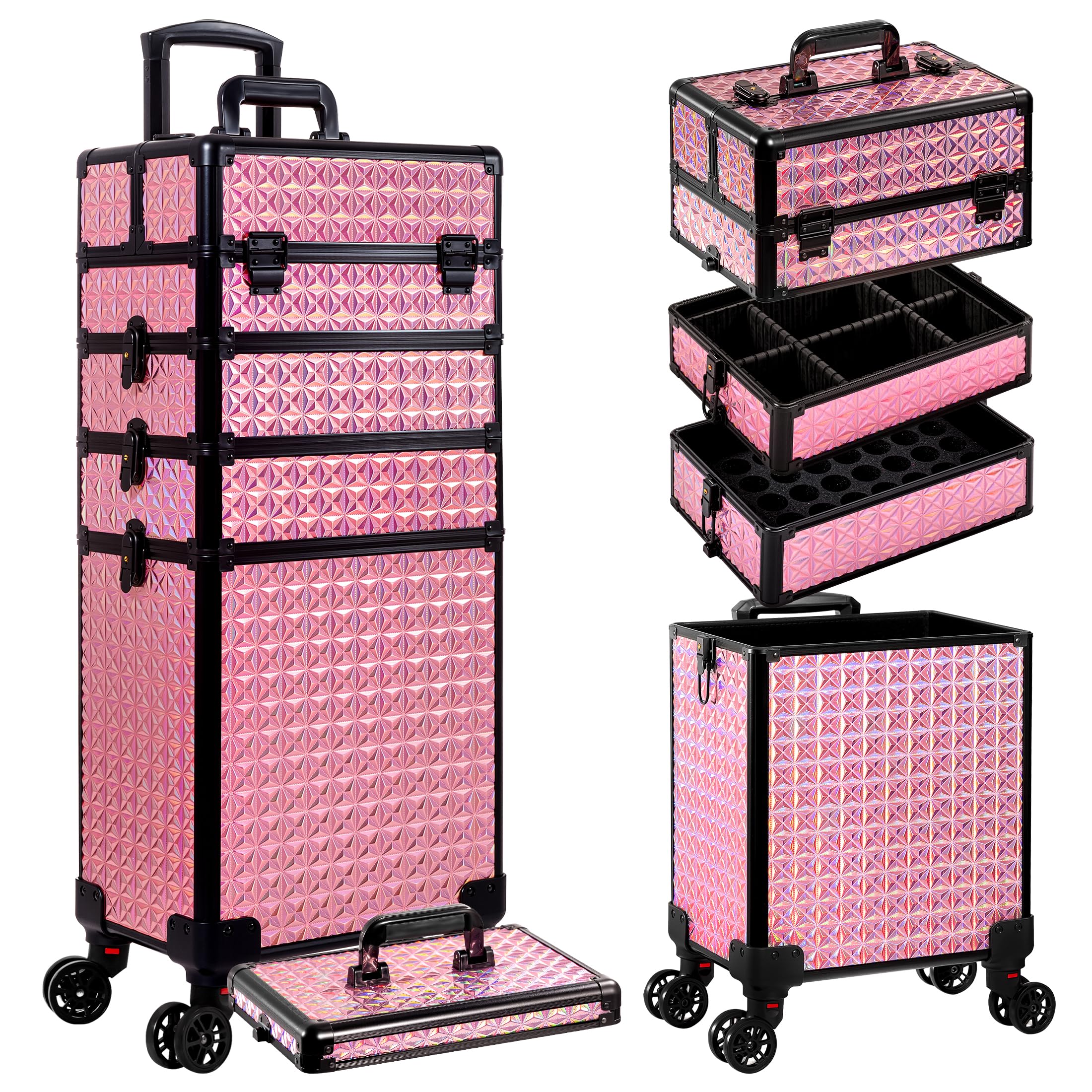AROUS mallette cosmétique 5-en-1 roulante, transport sûr et flexible pour artistes beauté.
