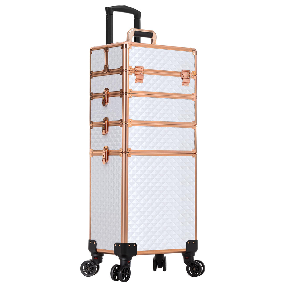 Mallette maquillage roulante AROUS ouverte, rangement pratique et accès rapide pour les pros.
