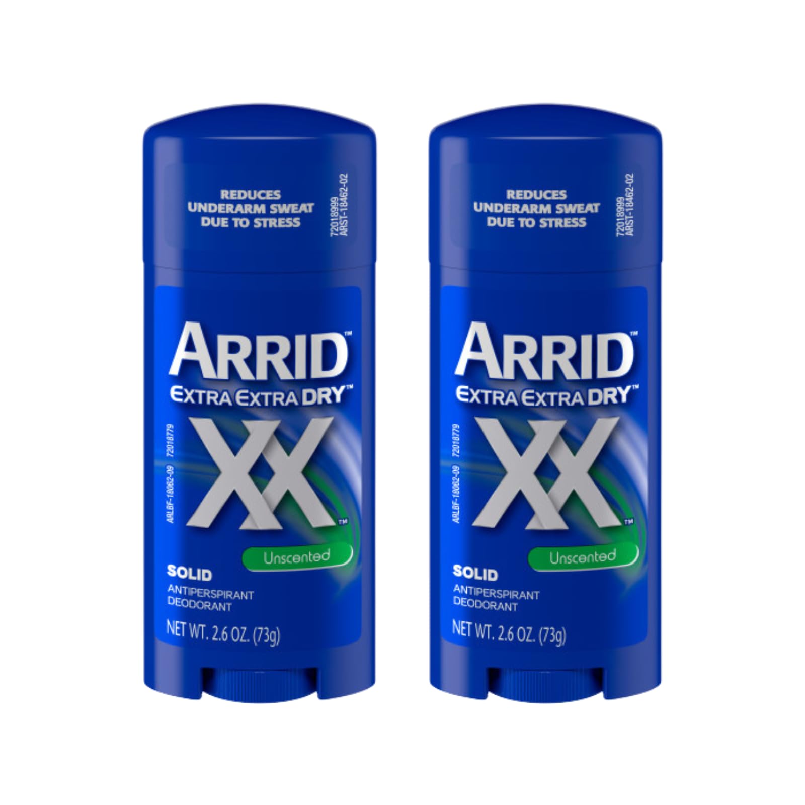 Arrid XX Déodorant solide sans parfum en pack de 2, protection durable.