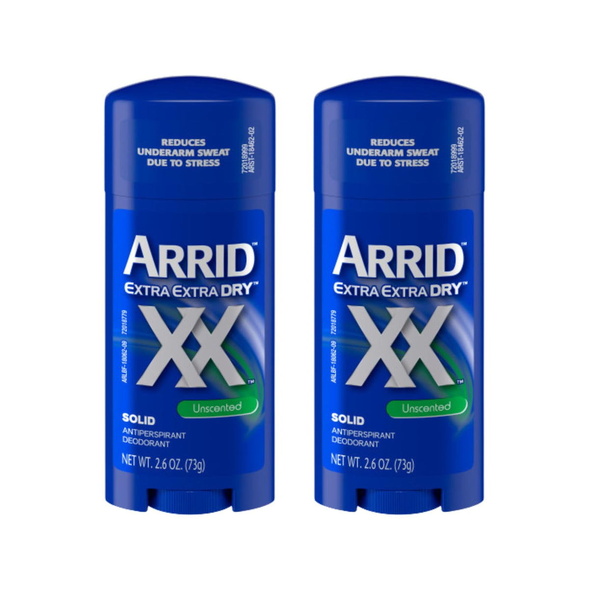 Arrid XX Déodorant solide sans parfum en pack de 2, protection durable.