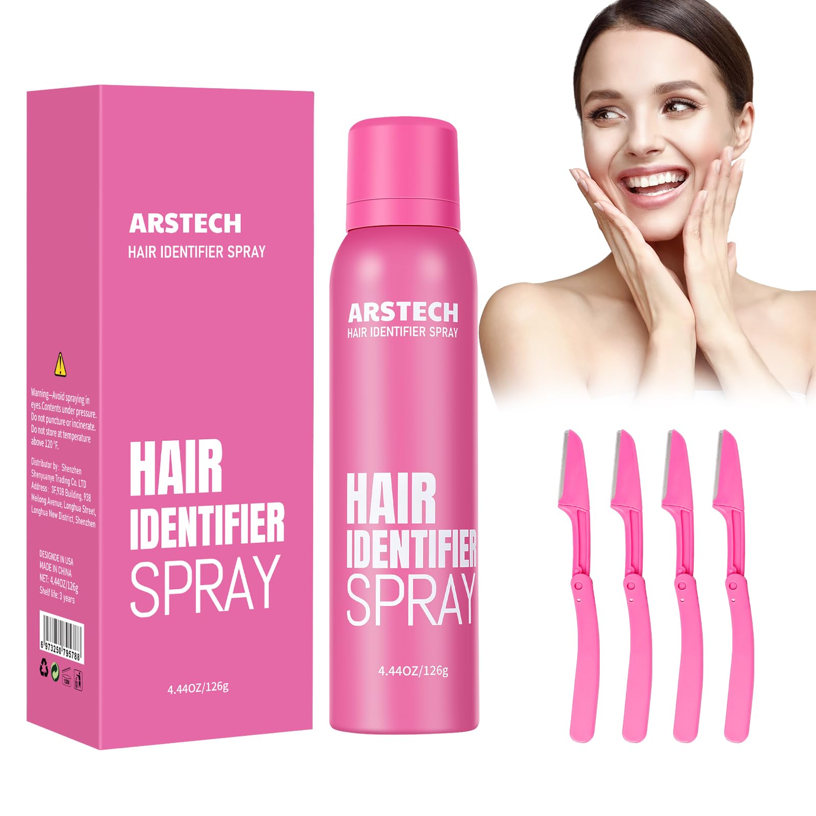 Arstech identifiant-poils-visage-flacon : révèle les poils pour un rasage précis et confortable.