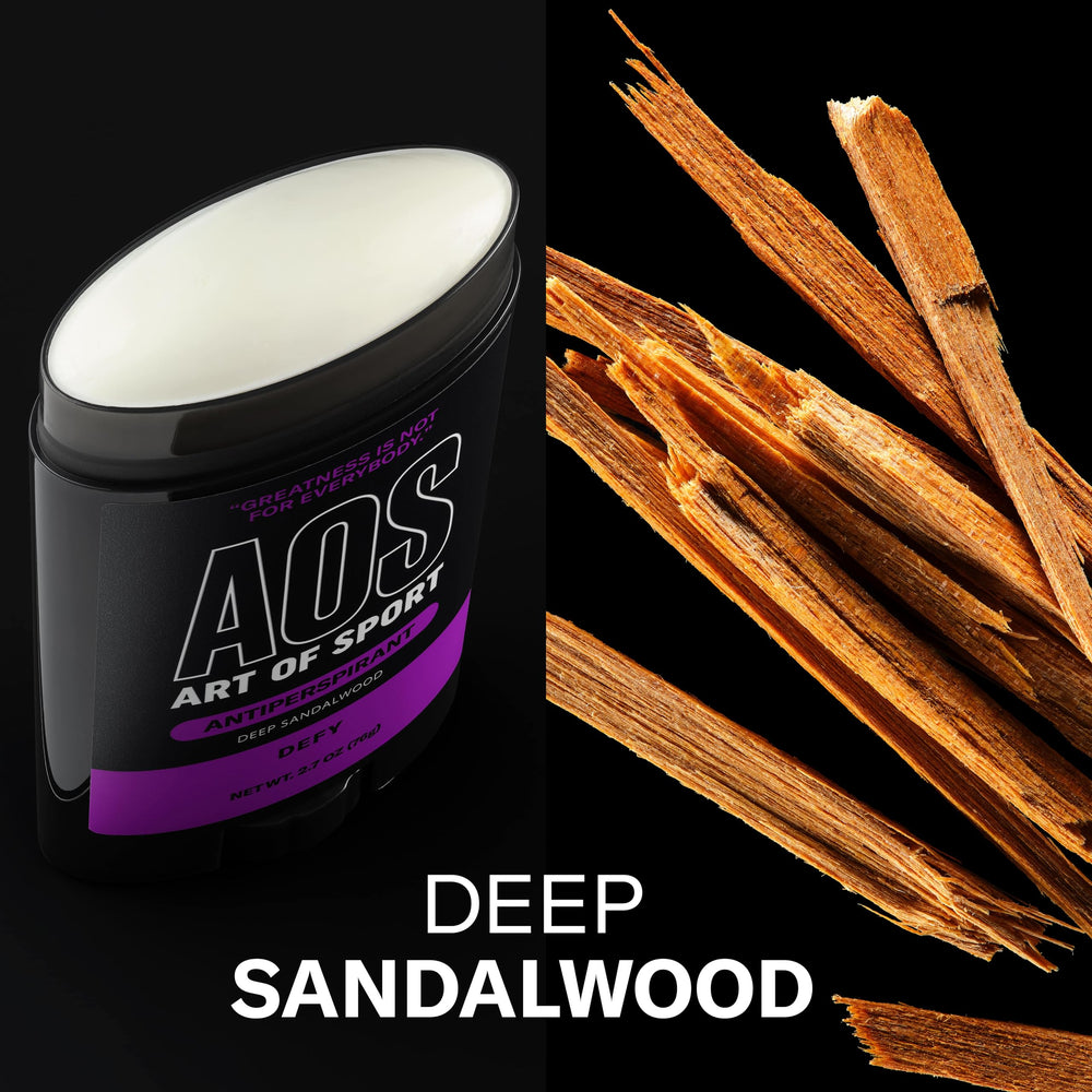 Art of Sport Defy antiperspirant santal – pack de deux, pratique pour voyageurs et entraînements.