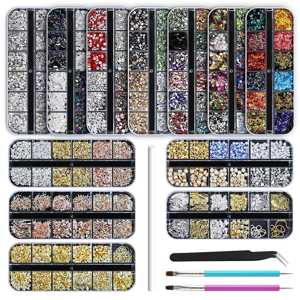 Artdone 12 boîtes de strass pour ongles, scintillement durable pour des motifs sur ongles