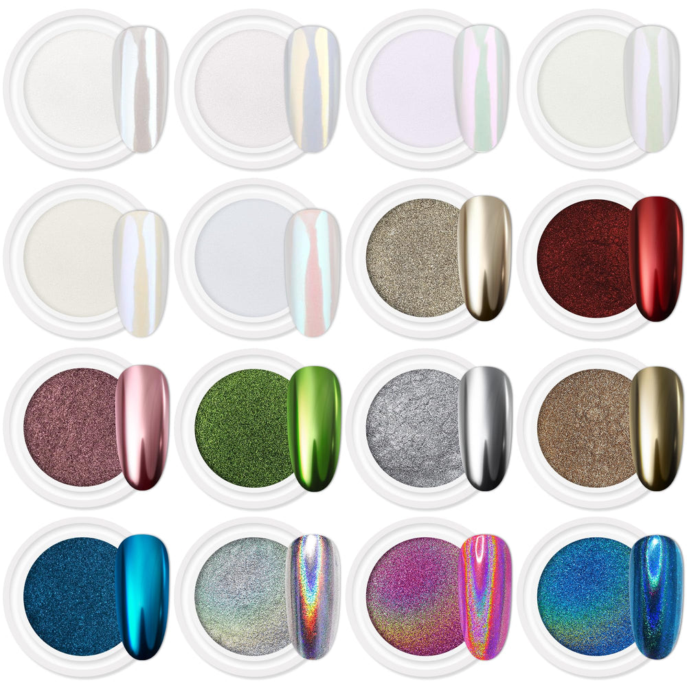 Artdone poudre chrome blanc miroir, fini brillant pour ongles.