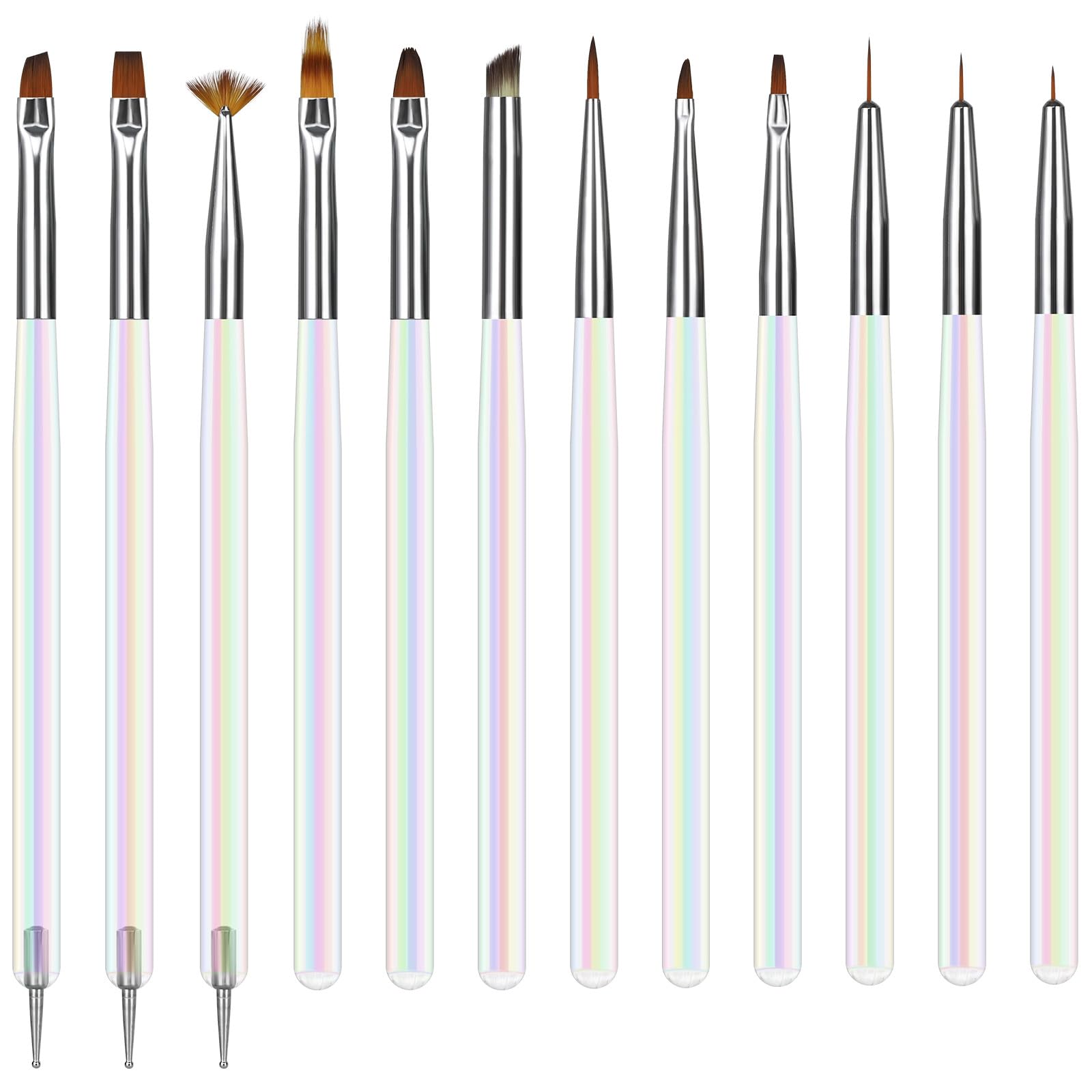 Artdone ensemble de 12 pinceaux pour ongles, motifs nets et précis.