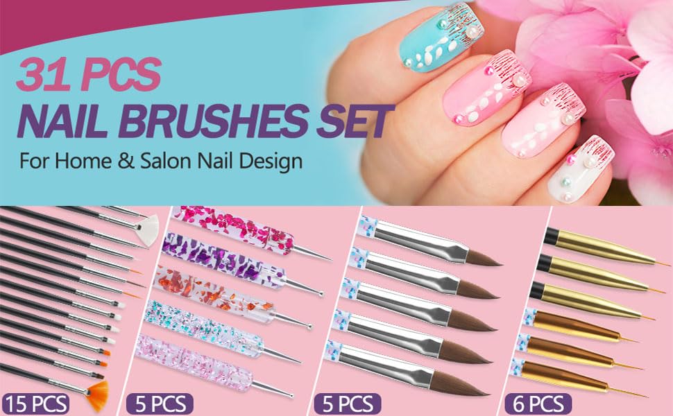 Artdone pinceaux-detail-ongles-fin: pinceaux fins pour lignes nettes et précises.