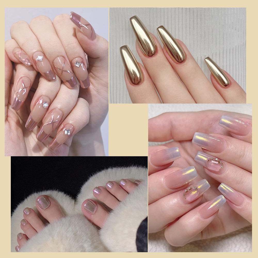 Artdone poudre chrome sur ongles naturels, facile à utiliser.