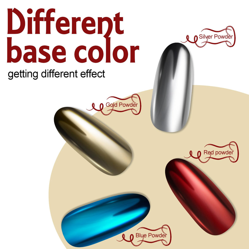 Artdone poudre chrome sur base gel, résultat miroir sur nail art.