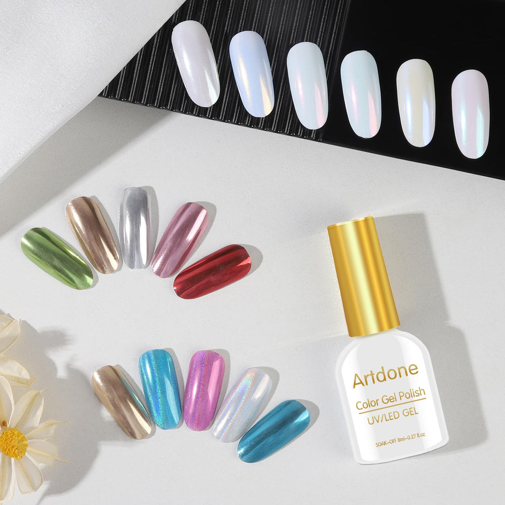 Artdone poudre chrome miroir argent, reflets métalliques élégants.