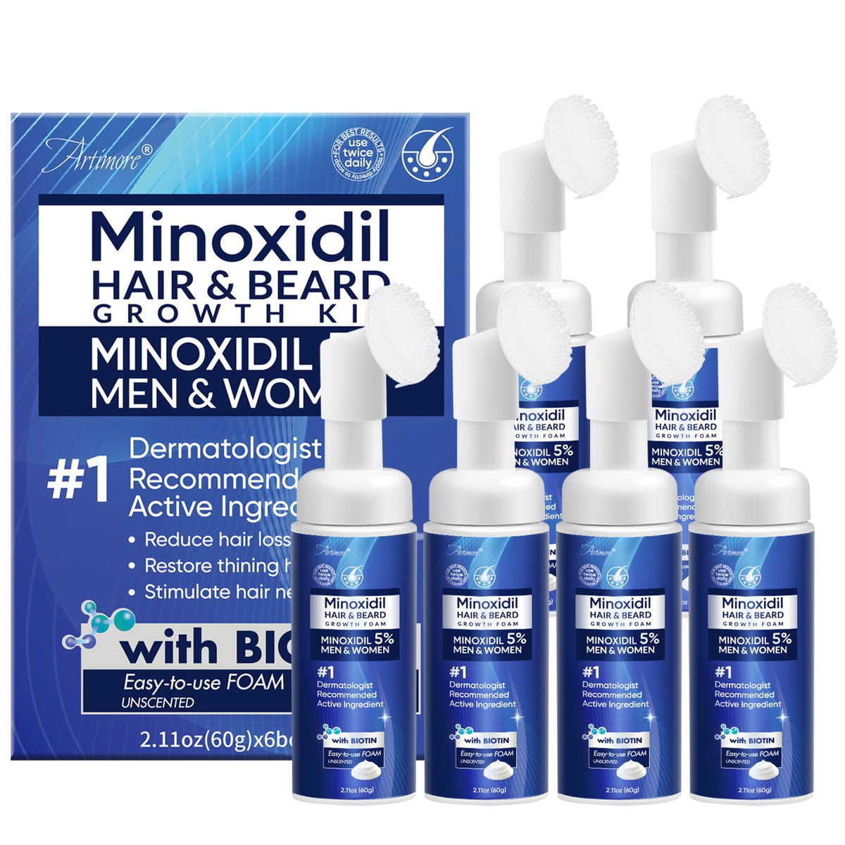 Artimore Minoxidil mousse, bouteille: application ciblée pour cheveux