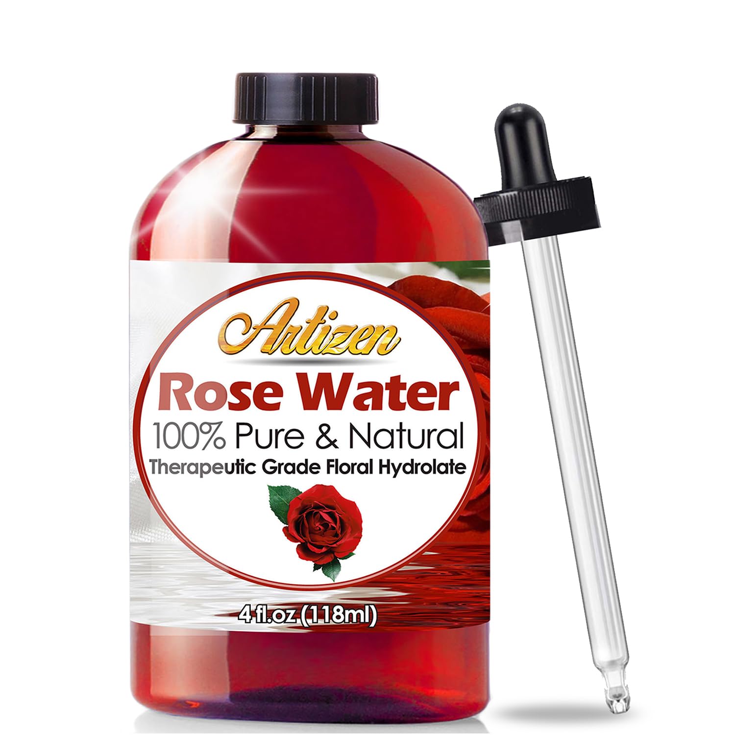 Artizen eau de rose, bouteille 4 oz, hydratation douce pour le visage.