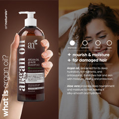 Ingrédients naturels visibles, Artnaturals Shampoing à l’huile d’Argan nourrissant les longueurs.