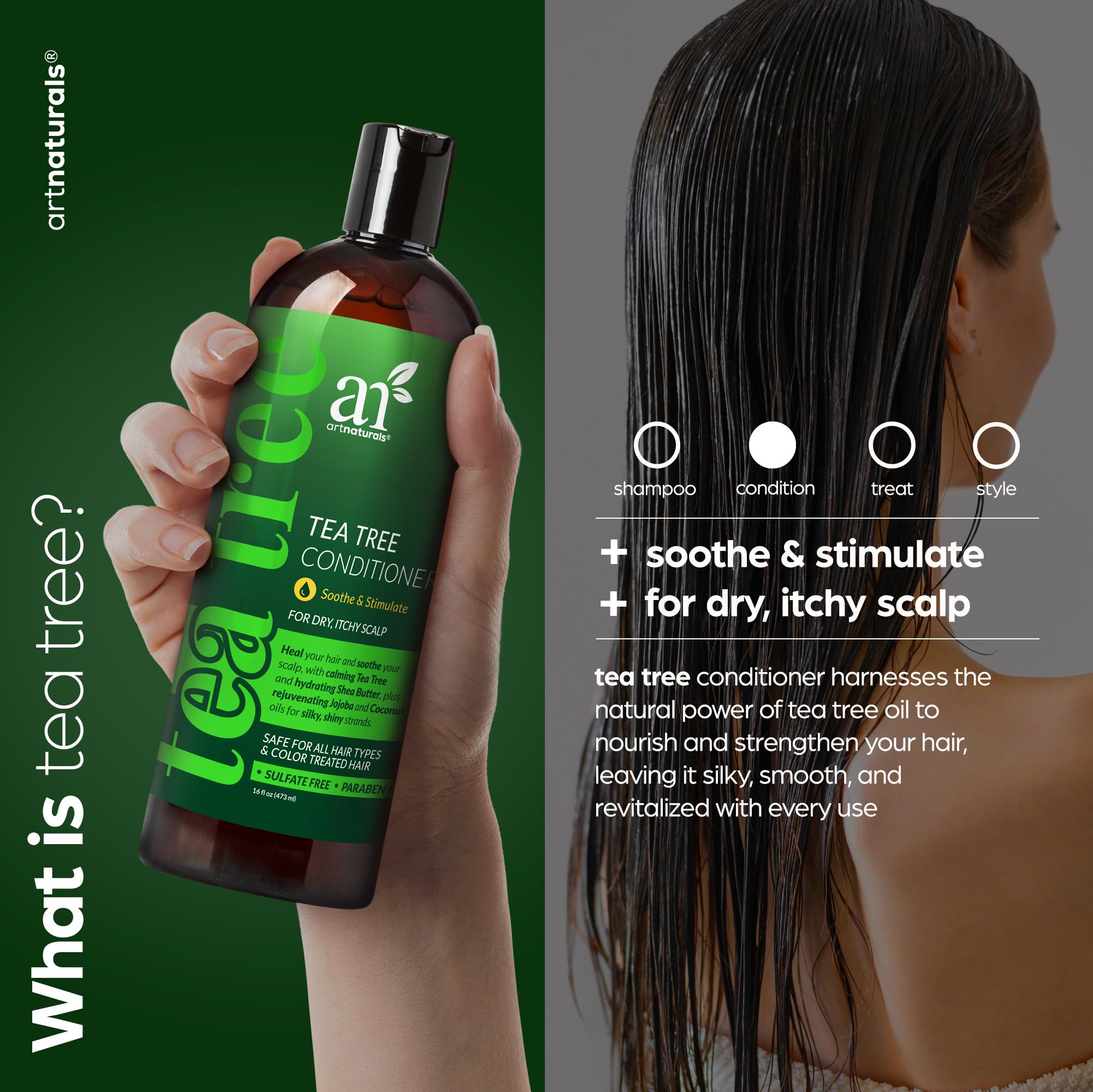 Artnaturals Conditionneur arbre à thé – étiquette lisible, douceur pour cuir chevelu sensible