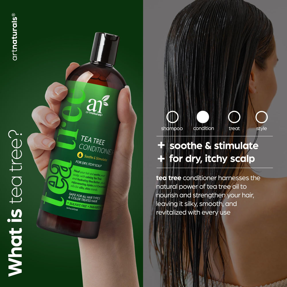 Artnaturals Conditionneur arbre à thé – étiquette lisible, douceur pour cuir chevelu sensible