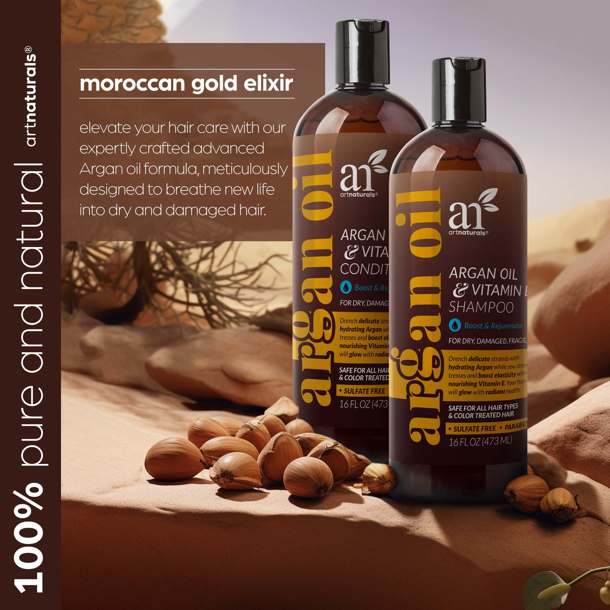 ArtNaturals ingrédients argan aloé romarin marocain, mélange nourrissant pour cheveux.