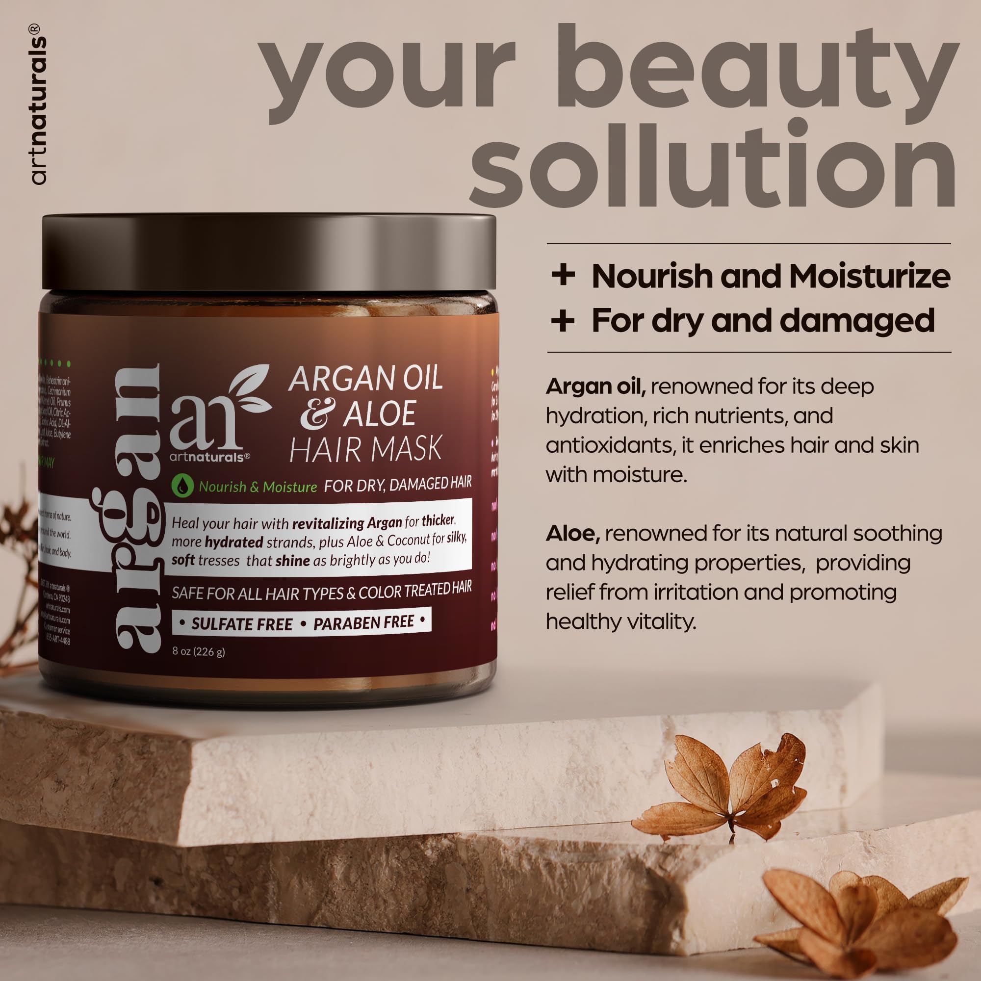 Artnaturals ingrédients argan jojoba aloe: nourrissant et revitalisant.