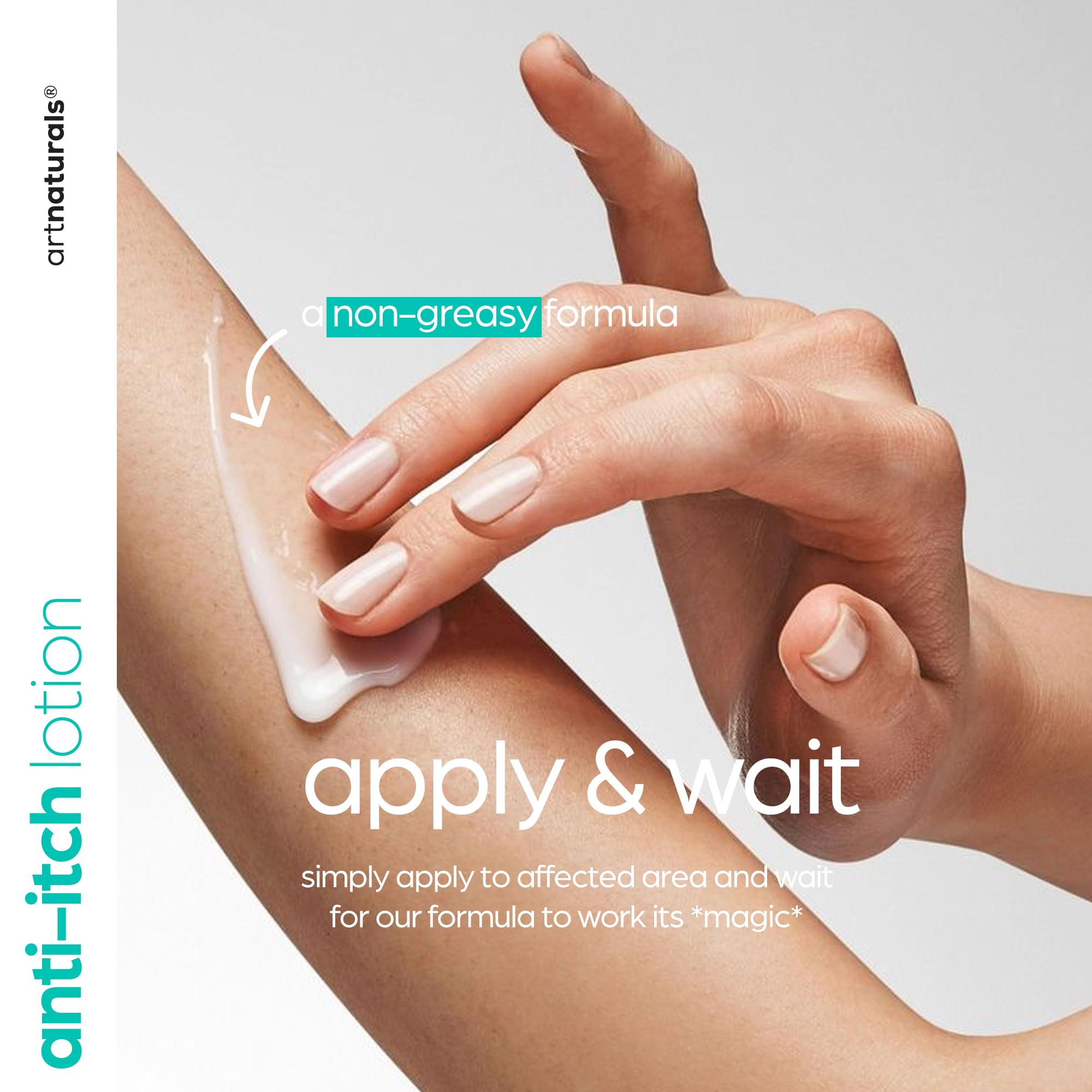 Artnaturals Anti-Démangeaisons en geste d application sur peau, texture légère et absorption rapide.