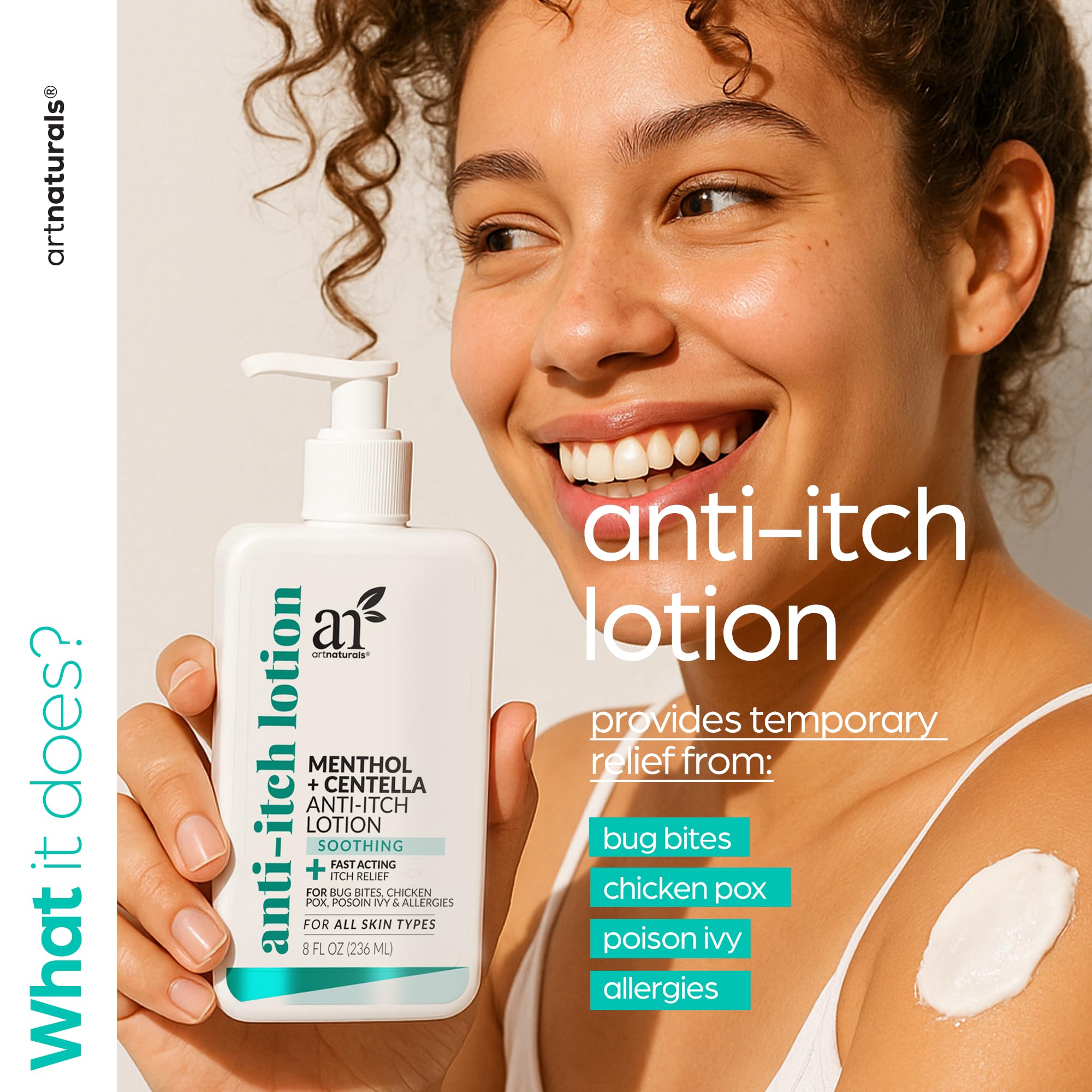 Artnaturals Lotion Anti-Démangeaisons, texture légère et absorption rapide sur la peau.