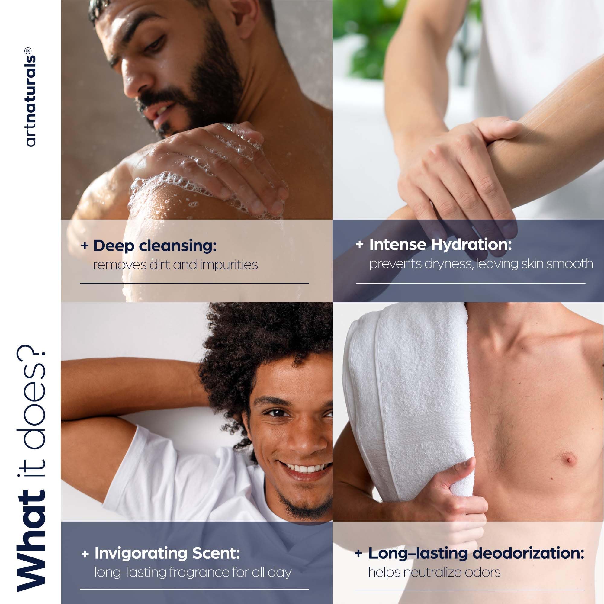 Artnaturals Men’s Fresh Body Wash, fragrance santal, parfum masculin persistant.