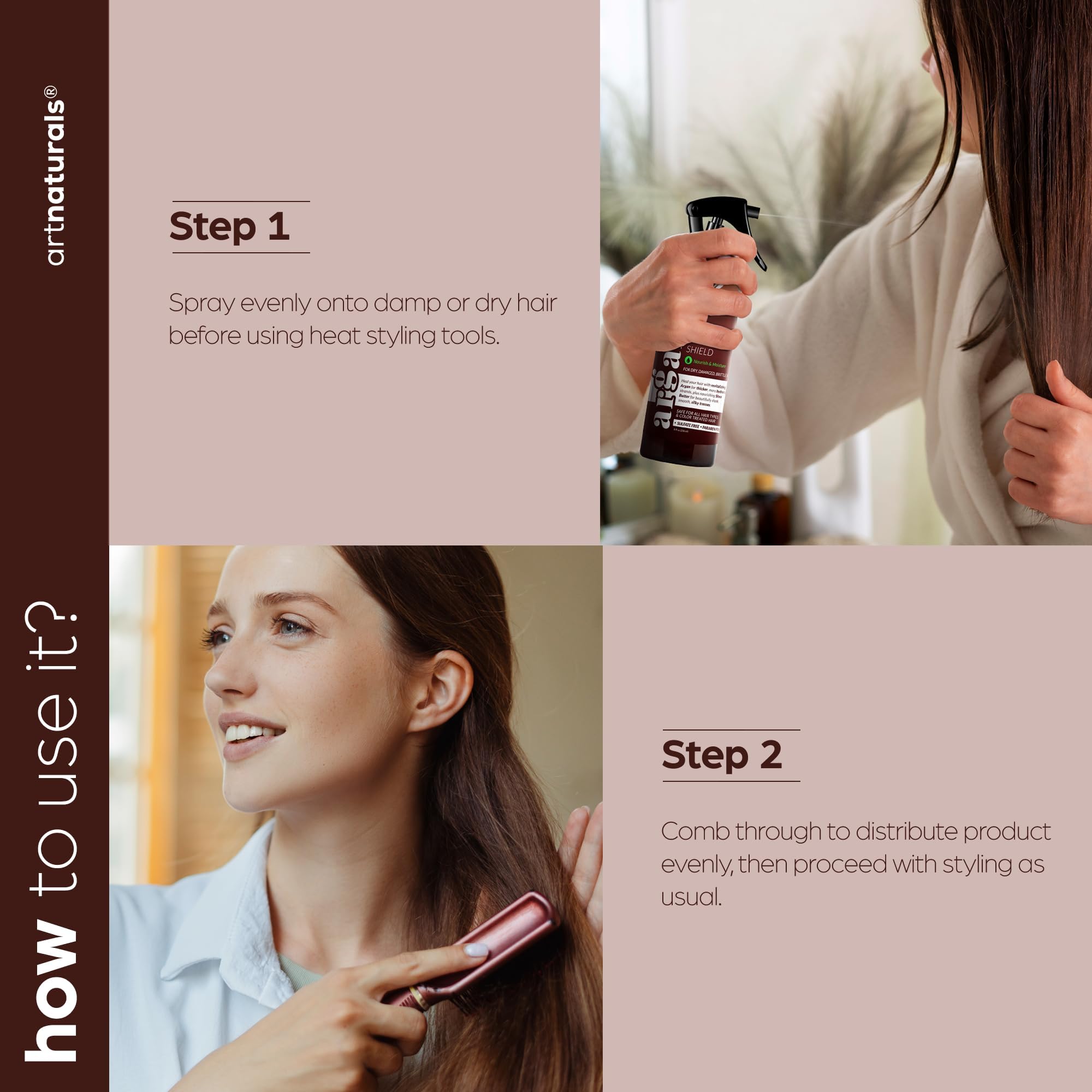 Artnaturals accélère le séchage et donne plus de brillance au coiffage.