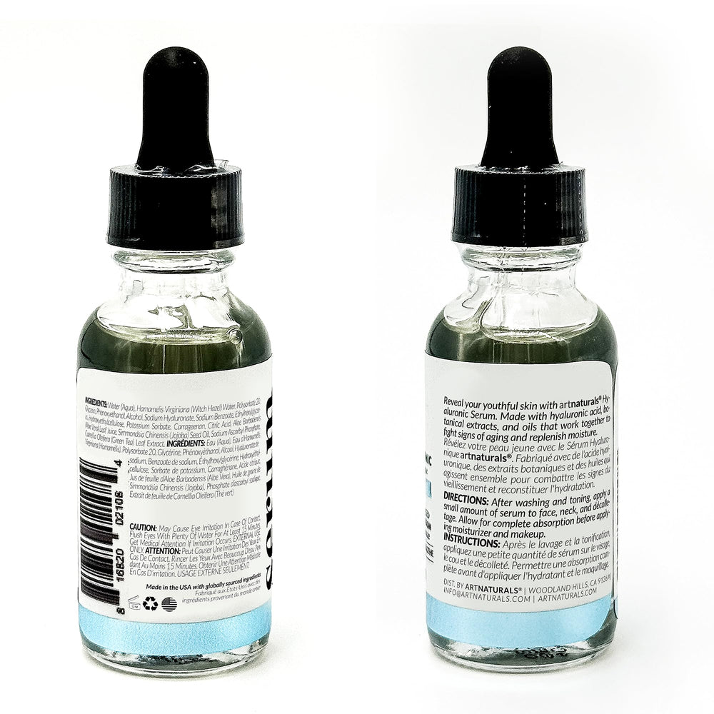 ArtNaturals sérum acide hyaluronique – pipette précise pour dosage quotidien.
