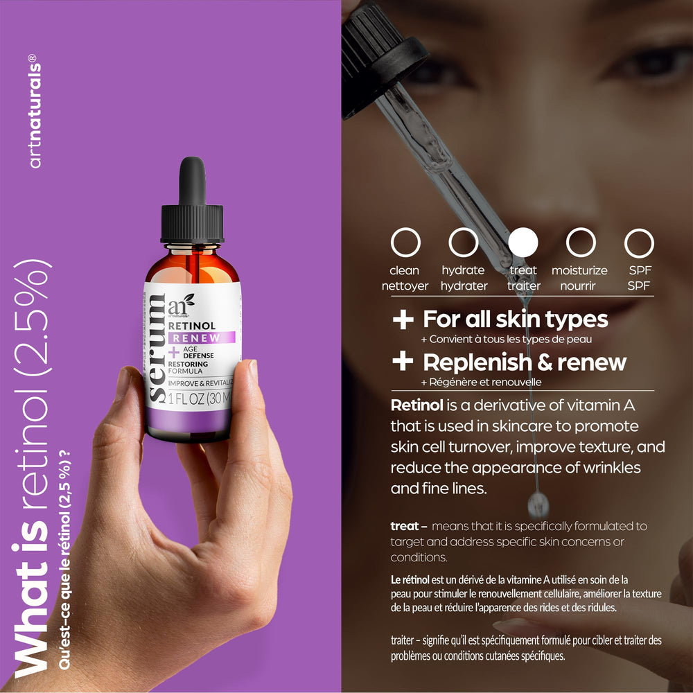 Artnaturals sérum retinol – peau lumineuse et texture affinée.