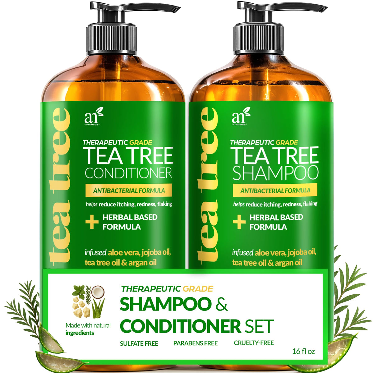 Artnaturals Shampoing arbre à thé – flacon visible pour un nettoyage en profondeur.