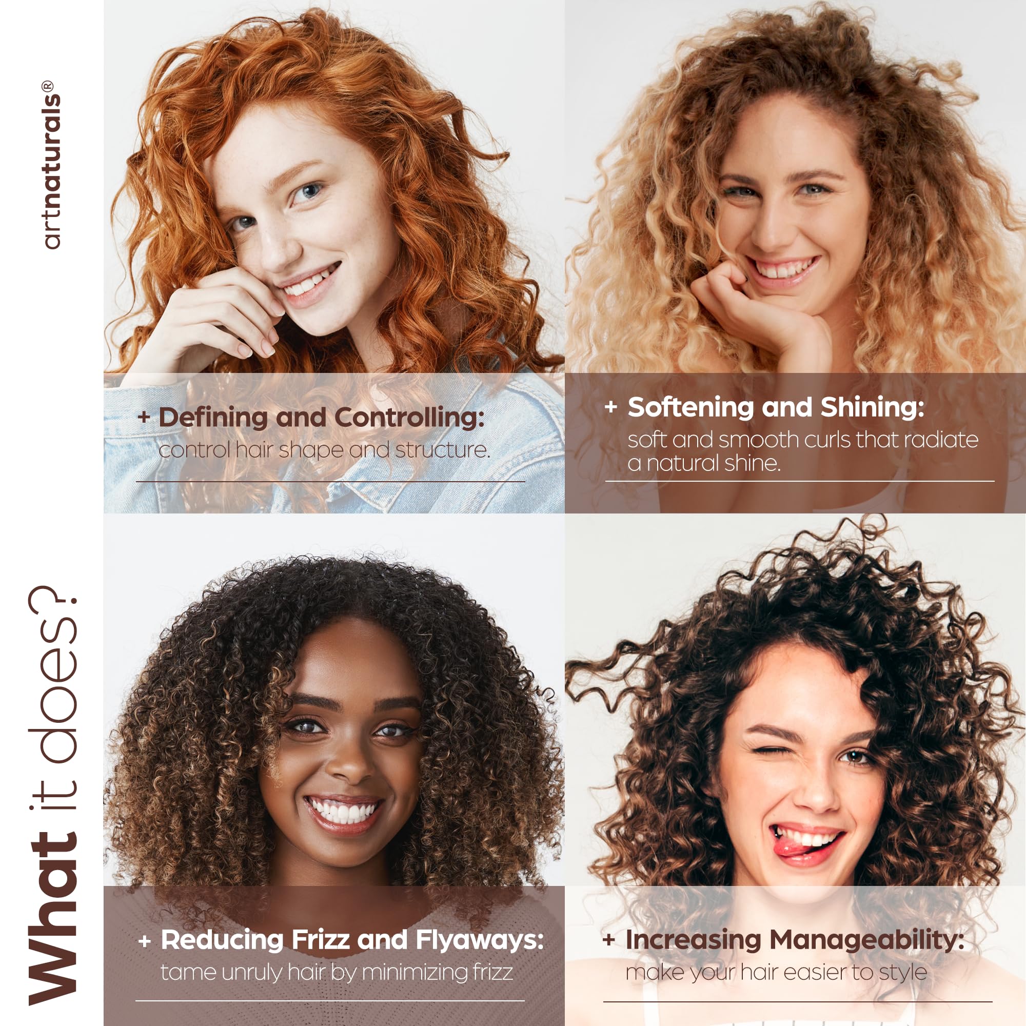 Texture de la crème appliquée sur cheveux pour boucles définies et lisses.